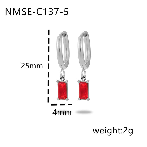 Wholesale Women's Titanium Steel Rectangular Colorful Zircon Earrings With Electroplating Simple Elegant And Trendy Design
