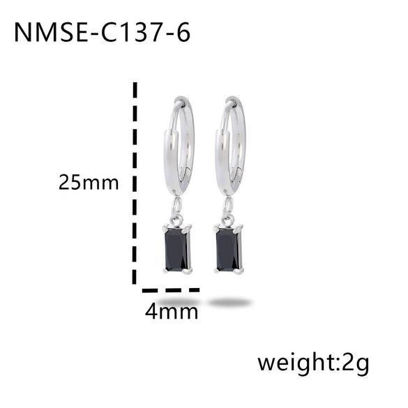Wholesale Women's Titanium Steel Rectangular Colorful Zircon Earrings With Electroplating Simple Elegant And Trendy Design