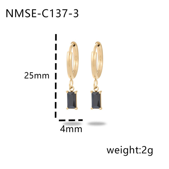 Wholesale Women's Titanium Steel Rectangular Colorful Zircon Earrings With Electroplating Simple Elegant And Trendy Design