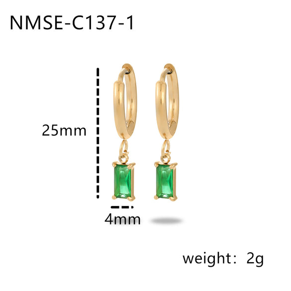 Wholesale Women's Titanium Steel Rectangular Colorful Zircon Earrings With Electroplating Simple Elegant And Trendy Design