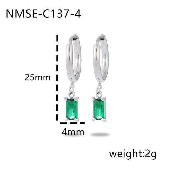 Wholesale Women's Titanium Steel Rectangular Colorful Zircon Earrings With Electroplating Simple Elegant And Trendy Design
