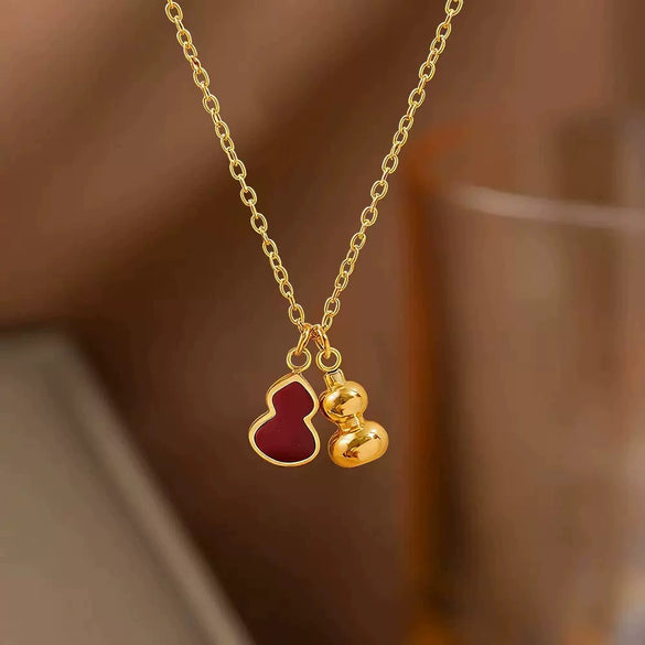 Wholesale Women's Titanium Steel Red Shell Gourd Pendant Necklace 18K Plated Polished Electroplated Snake Chain Light Luxury Style