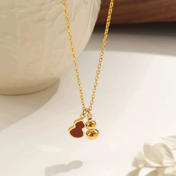 Wholesale Women's Titanium Steel Red Shell Gourd Pendant Necklace 18K Plated Polished Electroplated Snake Chain Light Luxury Style