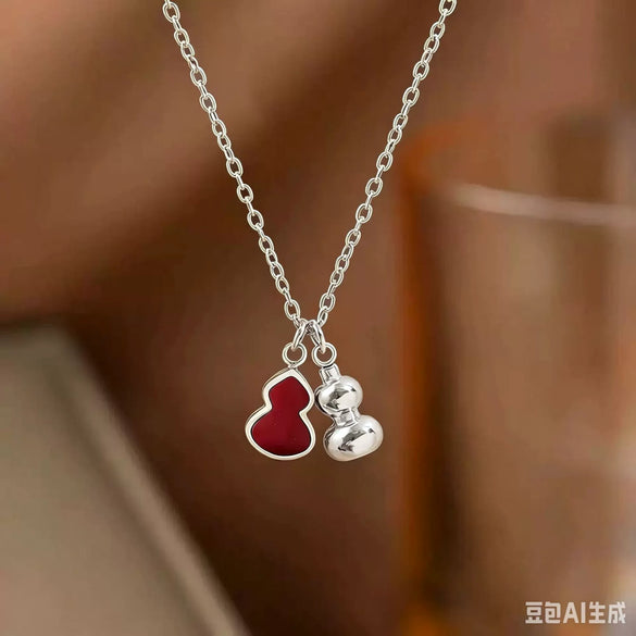 Wholesale Women's Titanium Steel Red Shell Gourd Pendant Necklace 18K Plated Polished Electroplated Snake Chain Light Luxury Style