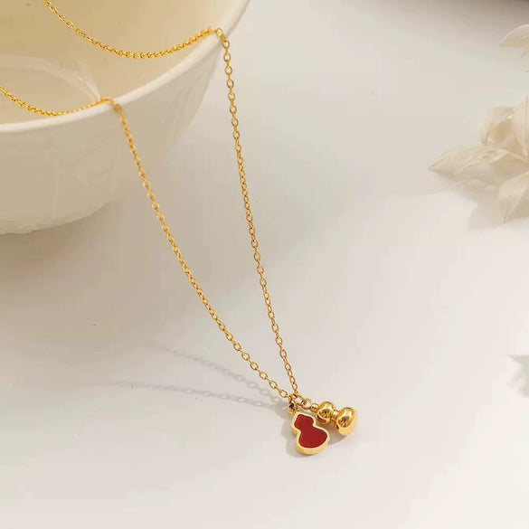 Wholesale Women's Titanium Steel Red Shell Gourd Pendant Necklace 18K Plated Polished Electroplated Snake Chain Light Luxury Style