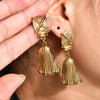 Wholesale Women's Titanium Steel Retro Palace Style Geometric Tassel Earrings With Electroplating Treatment