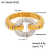 Wholesale Women's 316L Stainless Steel Rhinestone Ring With Geometric Pattern And 18K Gold Plated Treatment