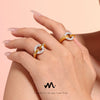 Wholesale Women's 316L Stainless Steel Rhinestone Ring With Geometric Pattern And 18K Gold Plated Treatment