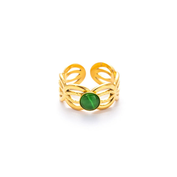 Wholesale Women's Titanium Steel Ring Inlaid With Colorful Natural Stone Retro Niche Geometric U Shape 18K Gold Plated