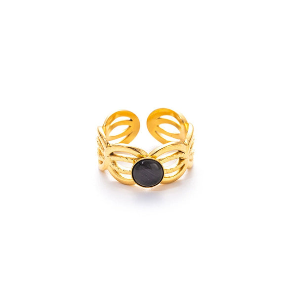 Wholesale Women's Titanium Steel Ring Inlaid With Colorful Natural Stone Retro Niche Geometric U Shape 18K Gold Plated