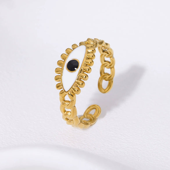 Wholesale Women's Titanium Steel Ring With Devil's Eye Design 18K Gold Plated Electroplated For Personality