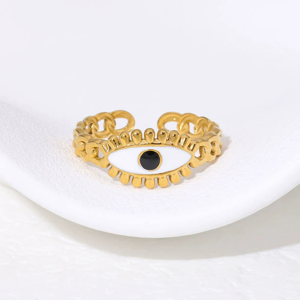 Wholesale Women's Titanium Steel Ring With Devil's Eye Design 18K Gold Plated Electroplated For Personality