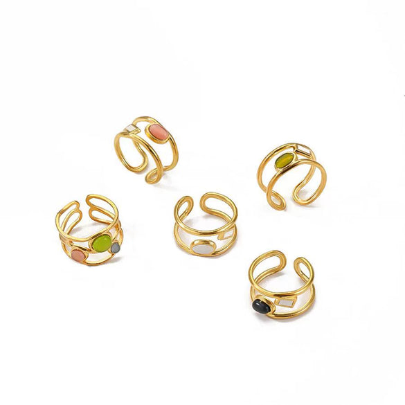 Wholesale Women's Titanium Steel Ring With Geometric Pattern And Inlaid Goldplated Artificial Gemstones And Semiprecious Stones Light Luxury Style