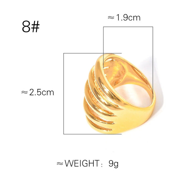 Wholesale Women's Titanium Steel Ring With Geometric Stripe Hollow Design And 18K Gold Plated Electroplating
