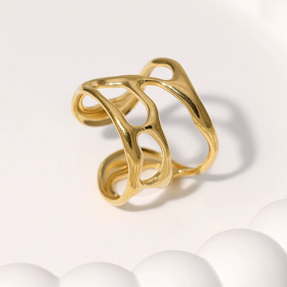 Wholesale Women's Titanium Steel Ring With Irregular Hollow Geometric Design And Electroplating Treatment