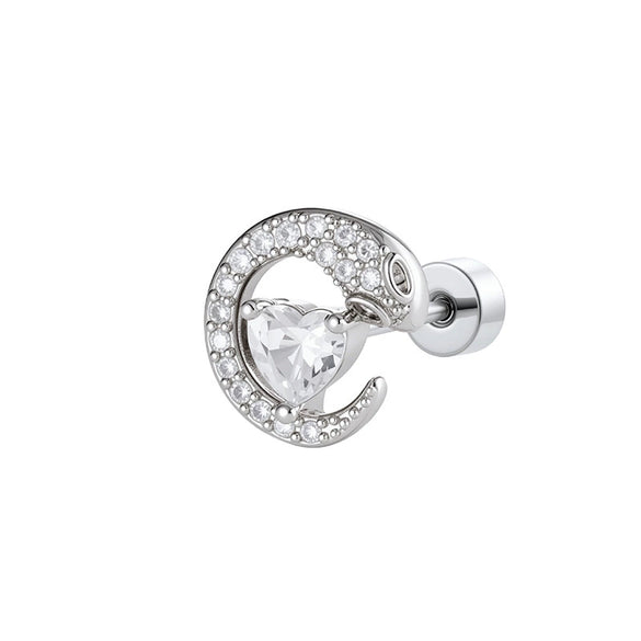 Wholesale Women's Titanium Steel Romantic Love Zircon Snake Double Head Screw Piercing Earrings