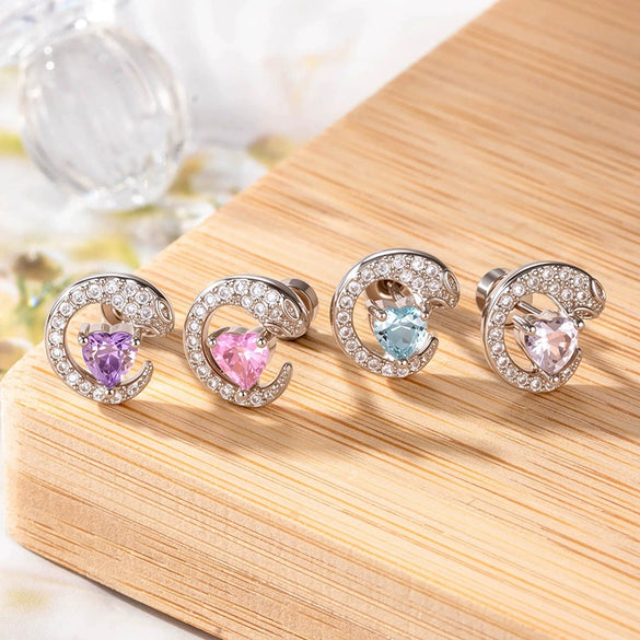 Wholesale Women's Titanium Steel Romantic Love Zircon Snake Double Head Screw Piercing Earrings