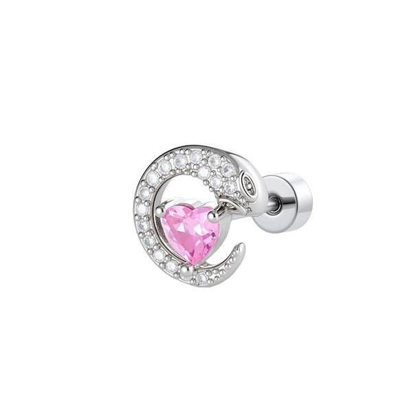 Wholesale Women's Titanium Steel Romantic Love Zircon Snake Double Head Screw Piercing Earrings