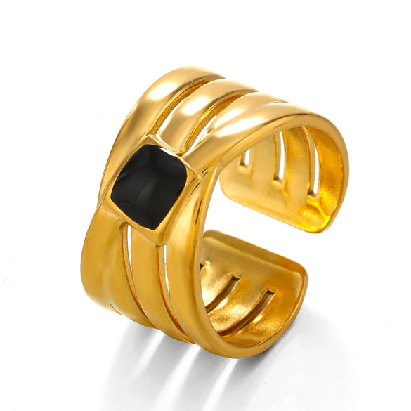 Wholesale Women's Titanium Steel Round Drop Oil Opening Ring With Geometric Style And 18K Gold Plated Stainless Steel