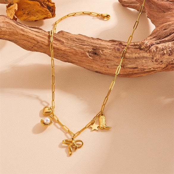 Wholesale Women's Titanium Steel Shell Beach Necklace Sweet Style Geometric Pattern Electroplated