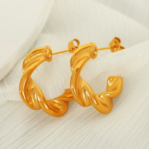 Wholesale Women's 316L Stainless Steel Simple Geometric Twist Cross Irregular Cshaped Electroplated Earrings