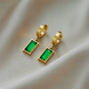 Wholesale Women's Titanium Steel Square Emerald Rhinestoneembedded Clavicle Chain Earrings And Necklace With Snake Bone Chain And Electroplating