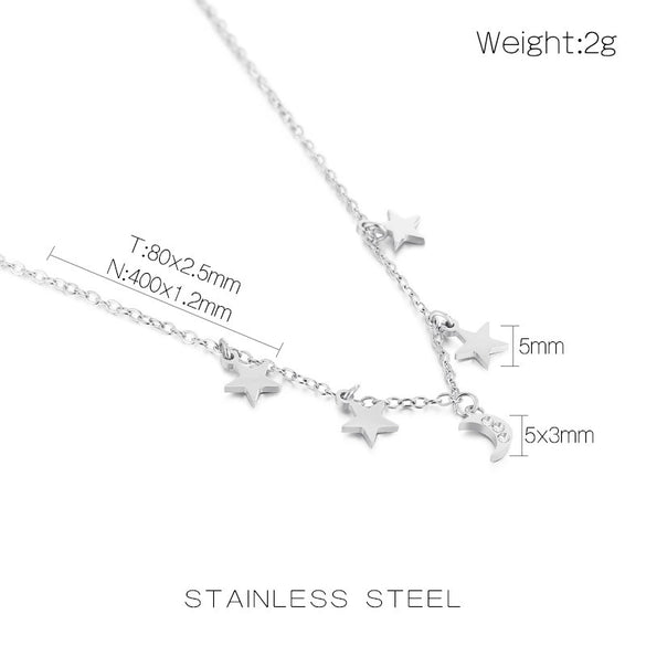 Wholesale Women's Titanium Steel Star And Moon Pendant Necklace With Electroplated O Chain Simple Style