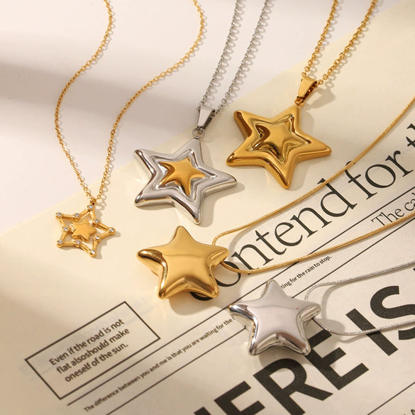 Wholesale Women's Titanium Steel Star Pendant Necklace With Vacuum Plating And O Word Chain Simple Fashion And Non Fading