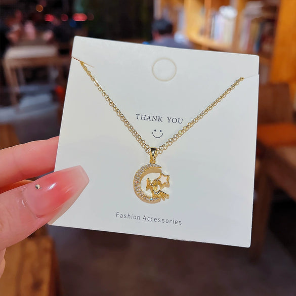 Wholesale Women's Titanium Steel Star Shape Gold Inlaid Clavicle Chain