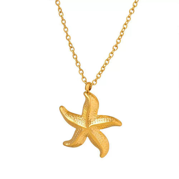 Wholesale Women's Titanium Steel Starfish Pendant Clavicle Necklace With O Shaped Chain And Electroplating