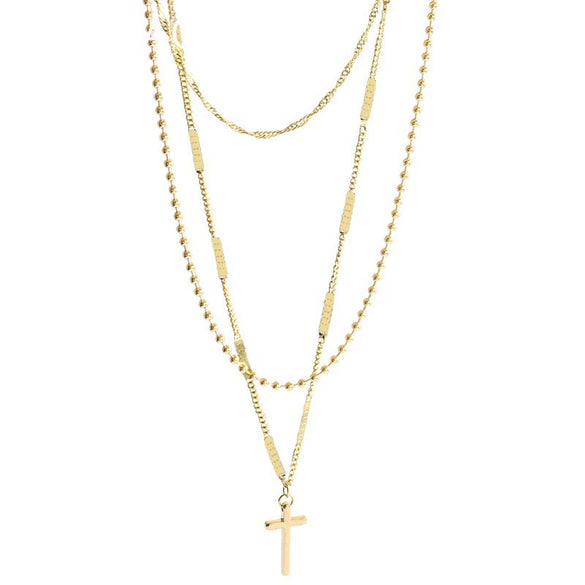 Wholesale Women's Titanium Steel Three Layer Cross Necklace With Geometric Design And Cold Light Luxury Style