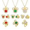Wholesale Women's Titanium Steel Three Piece Set With Butterfly And Mickey Design Full Diamond Geometric Pattern O Chain Light Luxury Elegant Gorgeous Vacuum Furnace Electroplated
