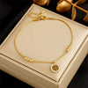 Wholesale Women's Titanium Steel Tree Of Life Pendant Anklet With Gold Bead Chain Simple Luxury Style