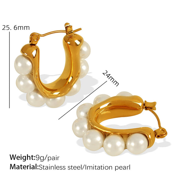 Wholesale Women's 316L Stainless Steel U Shape Fashion Geometric Electroplated Pearl Earrings