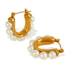 Wholesale Women's 316L Stainless Steel U Shape Fashion Geometric Electroplated Pearl Earrings