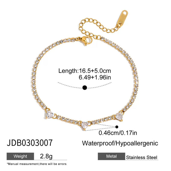 Wholesale Women's Titanium Steel Zircon Bracelet Geometric Heart Design 18K Gold Electroplated Stainless Steel Jewelry