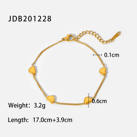 Wholesale Women's Titanium Steel Zircon Bracelet Geometric Heart Design 18K Gold Electroplated Stainless Steel Jewelry
