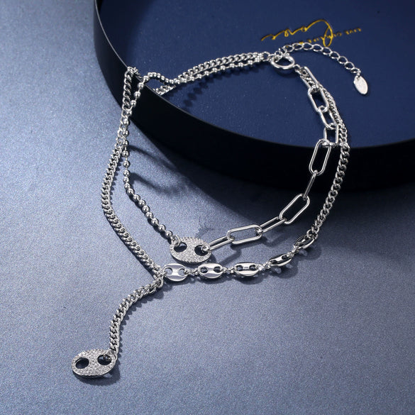 Wholesale Women's Titanium Steel Zircon Geometric Hiphop Fashion Necklace