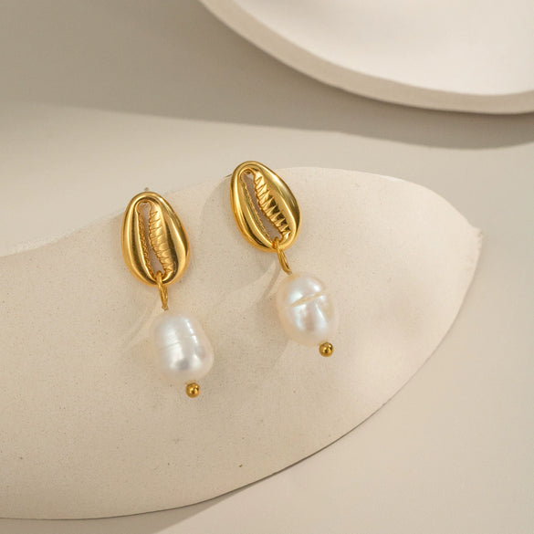 Wholesale Women's Tooth Pearl Earrings Stainless Steel Geometric Electroplated Elegant Environmentally Friendly Waterproof