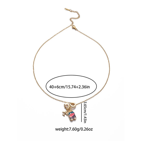 Wholesale Women's Travel Three Piece Set Camera Pendant Necklace In Titanium Steel And Copper With Electroplating O Word Chain