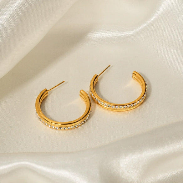Wholesale Women's Trendy Fashion Wind Double Layer Earrings With Full Diamond 18K Gold Plated Stainless Steel Geometric Pattern