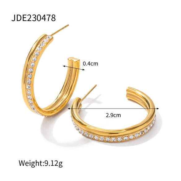 Wholesale Women's Trendy Fashion Wind Double Layer Earrings With Full Diamond 18K Gold Plated Stainless Steel Geometric Pattern