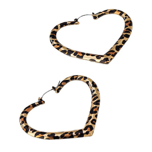 Wholesale Women's Trendy Leopard Print Geometric Alloy Electroplated Heartshaped Earrings