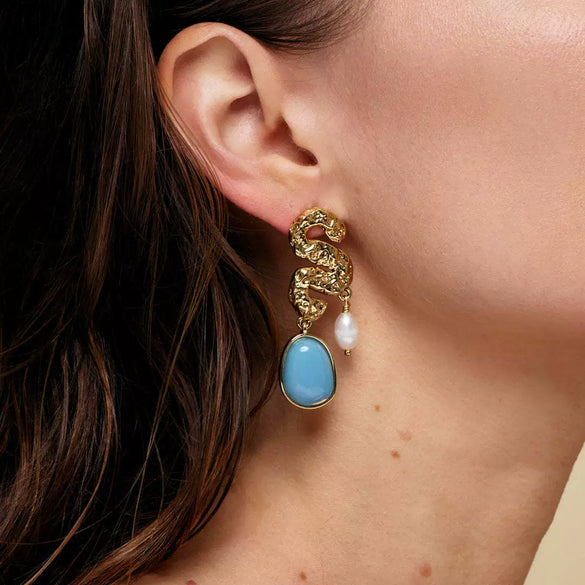 Wholesale Women's Trendy Personality Stainless Steel Gold Inlaid Pattern Earrings