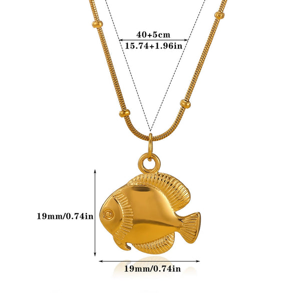 Wholesale Women's Tropical Ocean Small Fish And Starfish Stainless Steel 18K Gold Plated Geometric Animal Zodiac Pendant Necklace With O Word Chain