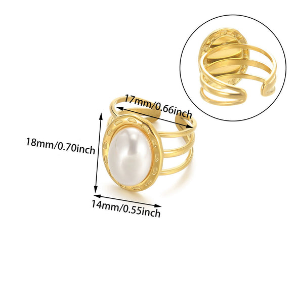 Wholesale Women's Turquoise Open Rings In Stainless Steel With Imitation Pearl And Electroplating