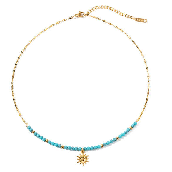 Wholesale Women's Turquoise Sun Pendant Necklace Jewelry Light Luxury High End Geometric Stainless Steel And Titanium Steel Electroplated