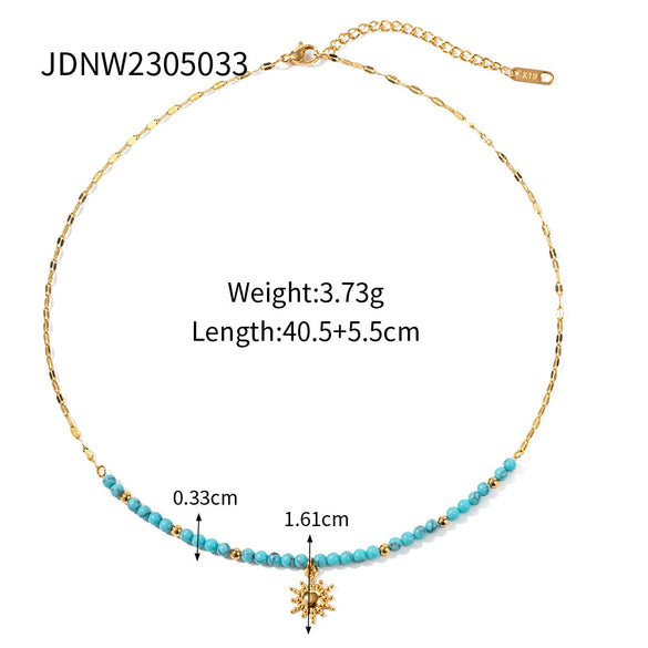 Wholesale Women's Turquoise Sun Pendant Necklace Jewelry Light Luxury High End Geometric Stainless Steel And Titanium Steel Electroplated