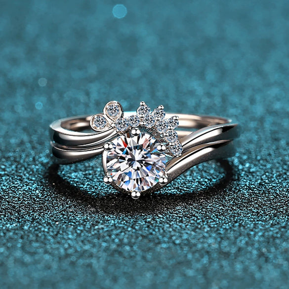 Wholesale Women's Twopiece S925 Sterling Silver Ring Set With Moissanite And Pt950 Gold Plated Wave Pattern Light Luxury Style