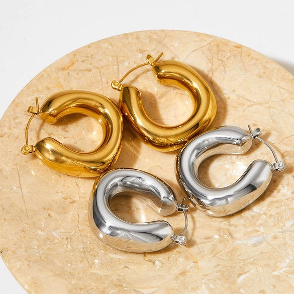 Wholesale Women's U Shaped Geometric Glossy Hollow Stainless Steel Gold Plated Fashion Retro Earrings